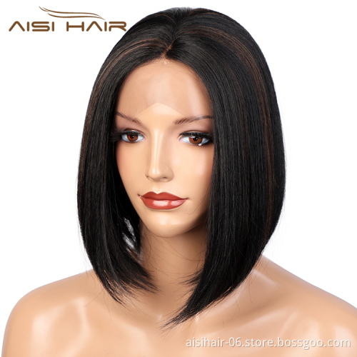 Aisi Hair Top Quality Mixed Black Brown Short Bob Wig Silky Straight Wig Natural Wave Synthetic Cheap Wigs For Black Women